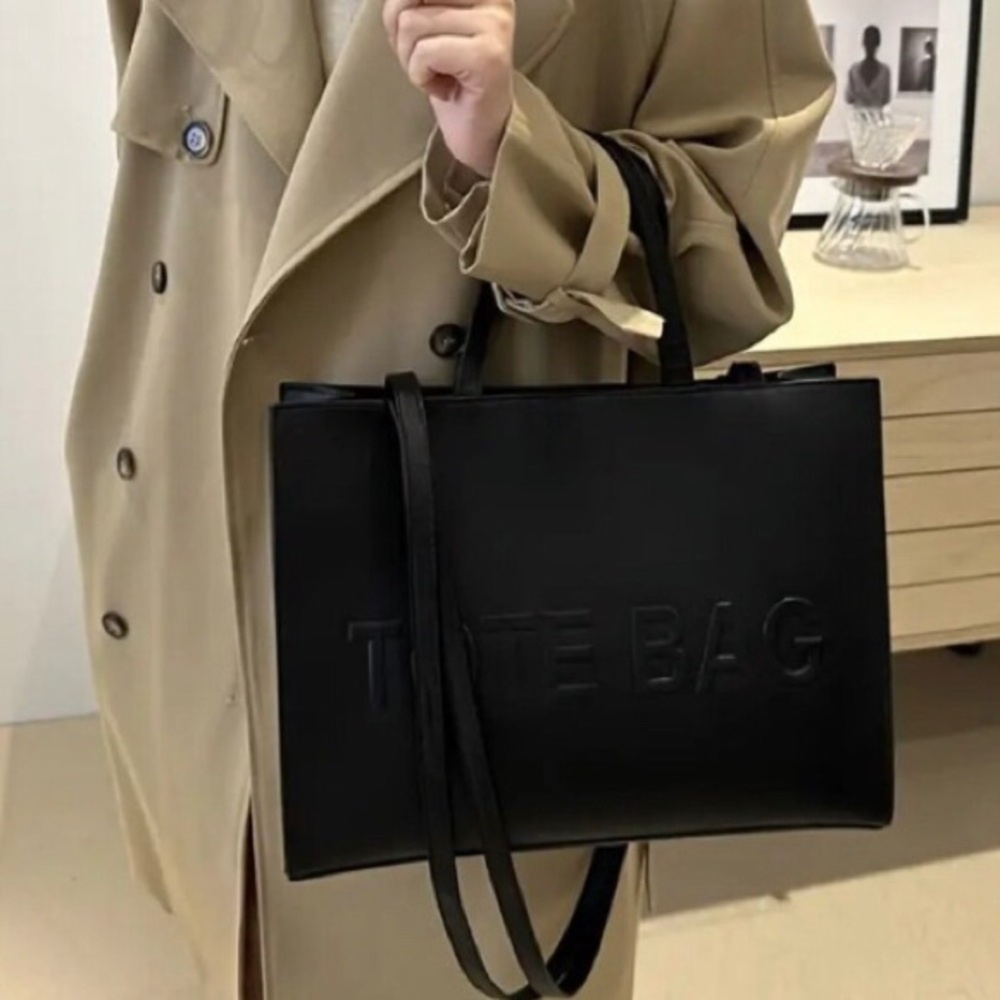 Stylish Black Embossed TOTE BAG Handbag - Vegan Leather Shoulder Bag for Women